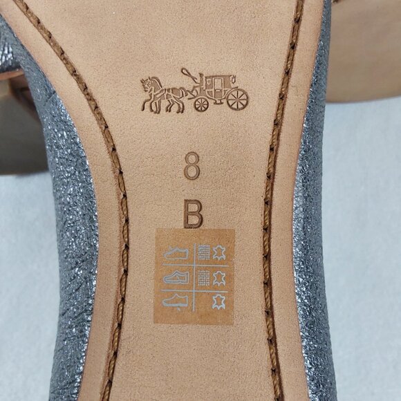 NIB Coach Flatiron Leather Ballet Flat in Metallic Gunmetal w Bow & Charm - 8 - Picture 12 of 13